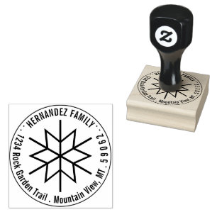 Modern Geometric Snowflake Return Address Round Rubber Stamp