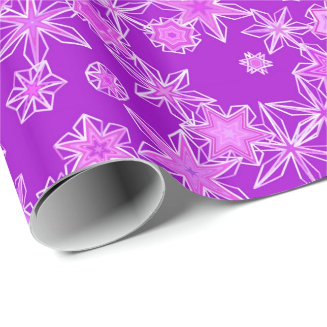 Modern Geometric Snowflakes, Amethyst Purple Wrapping Paper (Roll Corner)