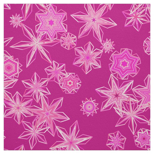 Modern Geometric Snowflakes, Deep Fuchsia Pink Fabric (Swatch)