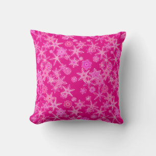 Modern Geometric Snowflakes, Deep Fuchsia Pink Throw Pillow