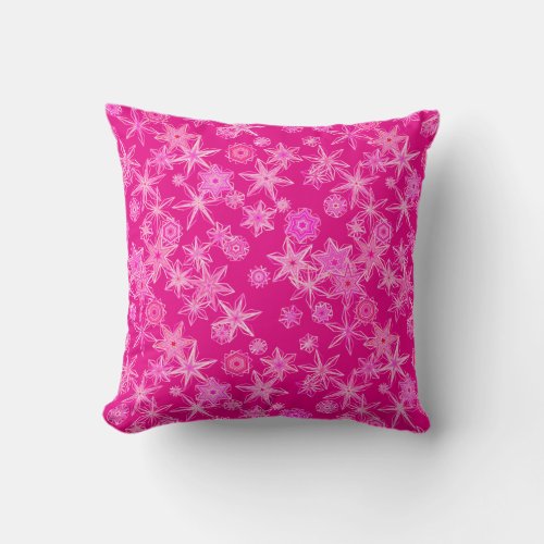 Modern Geometric Snowflakes Deep Fuchsia Pink Throw Pillow