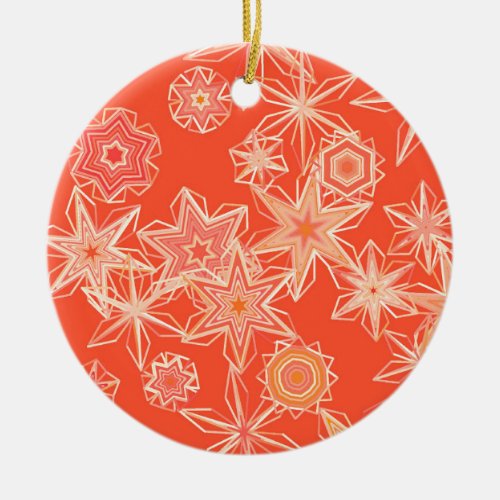 Modern Geometric Snowflakes Mandarin Orange Ceramic Ornament