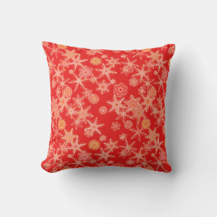 Modern Geometric Snowflakes, Mandarin Orange Throw Pillow