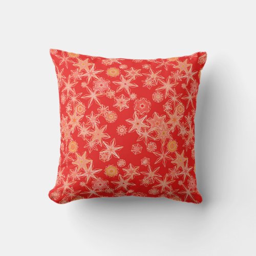 Modern Geometric Snowflakes Mandarin Orange Throw Pillow