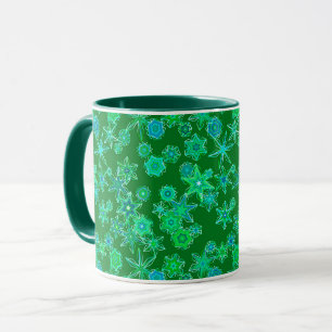 Modern Geometric Snowflakes on Emerald Green Mug