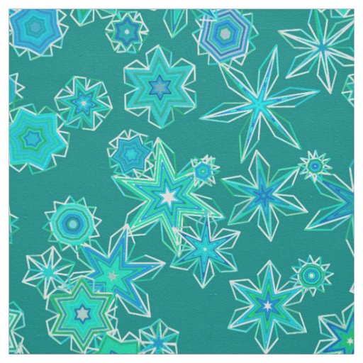 Modern Geometric Snowflakes, Turquoise and Aqua Fabric