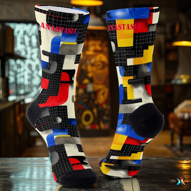 Modern Geometric Socks with Bold Color Blocks (Creator Uploaded)