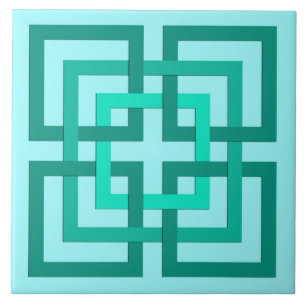 Modern Geometric Squares, Aqua and Turquoise Ceramic Tile