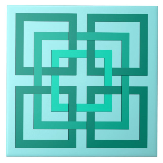 Modern Geometric Squares, Aqua and Turquoise Ceramic Tile (Front)