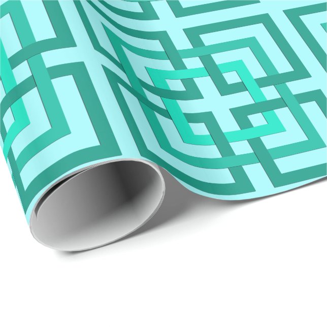 Modern Geometric Squares, Aqua and Turquoise Wrapping Paper (Roll Corner)