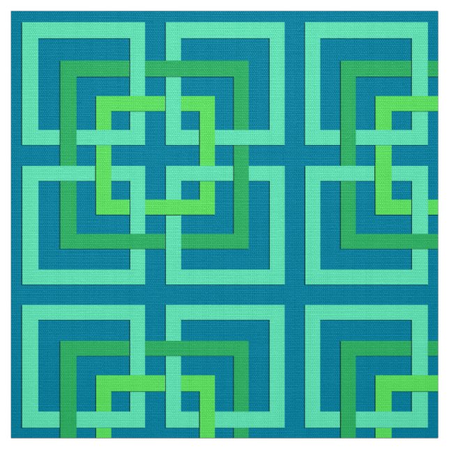 Modern Geometric Squares, Aqua, Teal, Lime Green Fabric (Swatch)