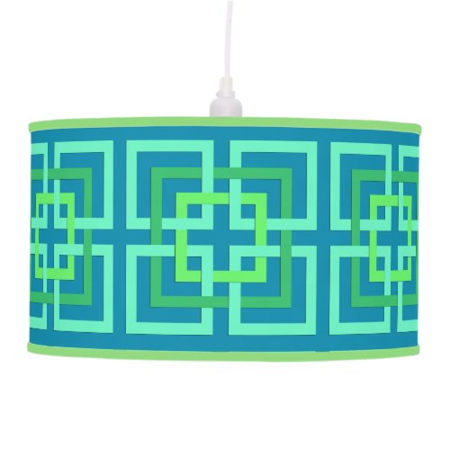 Modern Geometric Squares Aqua Teal Lime Green Pendant Lamp