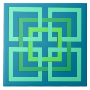 Modern Geometric Squares, Aqua, Teal, Lime Green Tile