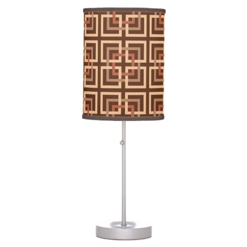 Modern Geometric Squares Chocolate Brown and Tan Table Lamp