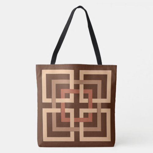 Modern Geometric Squares Chocolate Brown and Tan Tote Bag