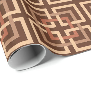 Modern Geometric Squares, Chocolate Brown and Tan Wrapping Paper