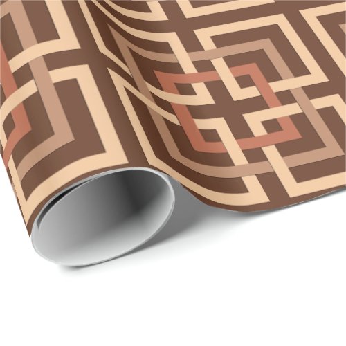 Modern Geometric Squares Chocolate Brown and Tan Wrapping Paper