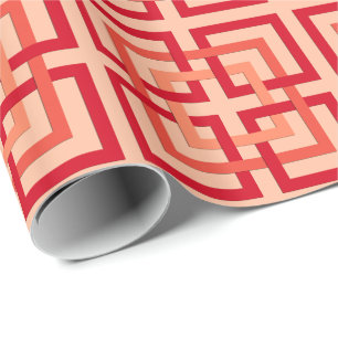Modern Geometric Squares, Coral Orange & Mandarin Wrapping Paper