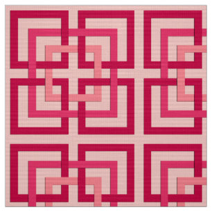 Modern Geometric Squares, Coral Pink and Coral Red Fabric