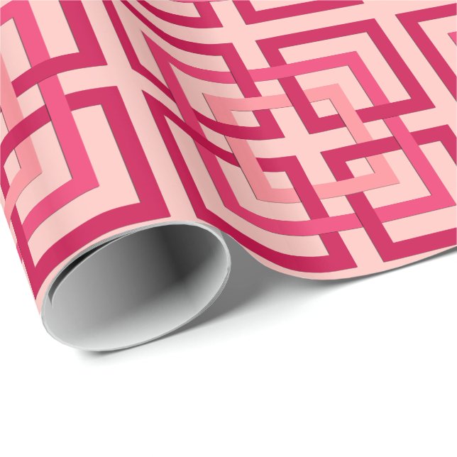 Modern Geometric Squares, Coral Pink and Red Wrapping Paper (Roll Corner)
