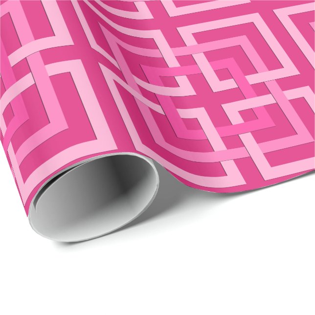 Modern Geometric Squares, Fuchsia and Light Pink Wrapping Paper (Roll Corner)