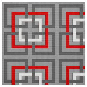 Modern Geometric Squares, Gray, Red and White Fabric