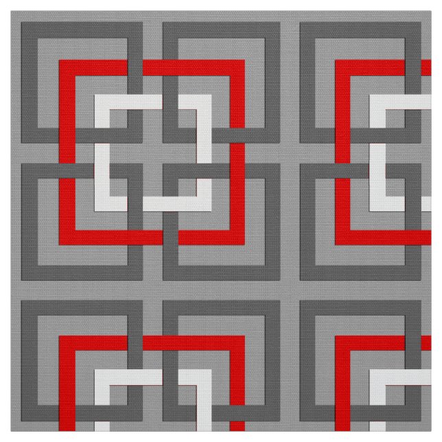 Modern Geometric Squares, Gray, Red and White Fabric (Swatch)