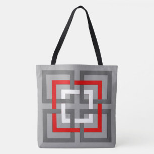 Modern Geometric Squares, Gray, Red and White Tote Bag