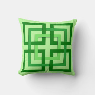 Modern Geometric Squares, Mint Green and Emerald Throw Pillow