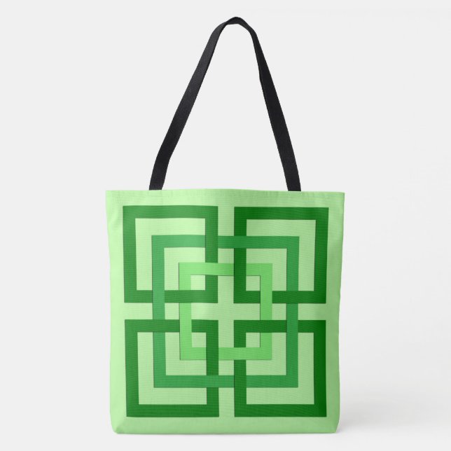 Modern Geometric Squares, Mint Green and Emerald Tote Bag (Front)