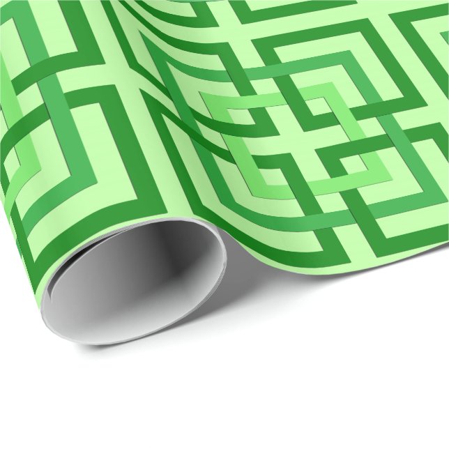 Modern Geometric Squares, Mint Green and Emerald Wrapping Paper (Roll Corner)