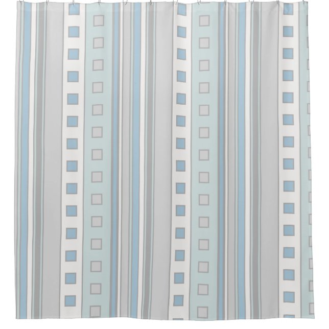 Modern Geometric Squares & Stripes, Sea Glass Shower Curtain (Front)