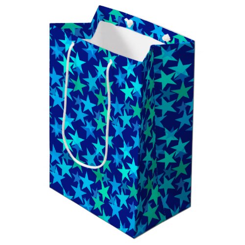 Modern Geometric Stars Cobalt Blue and Turquoise Medium Gift Bag