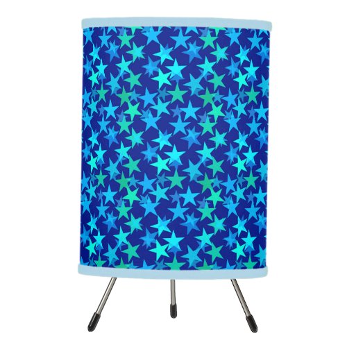 Modern Geometric Stars Cobalt Blue and Turquoise Tripod Lamp