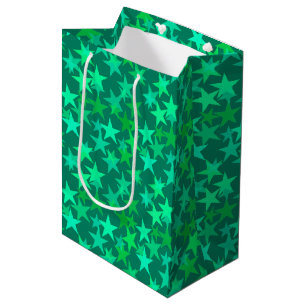 Modern Geometric Stars, Emerald and Mint Green Medium Gift Bag