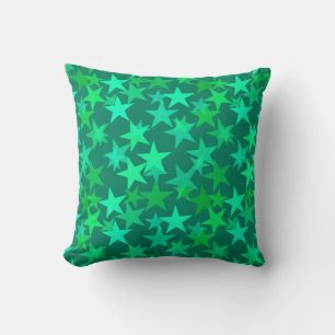 Modern Geometric Stars, Emerald and Mint Green Throw Pillow