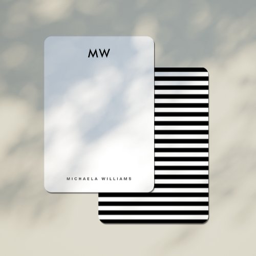 Modern Geometric Stripe Monogrammed Initial  Name Note Card