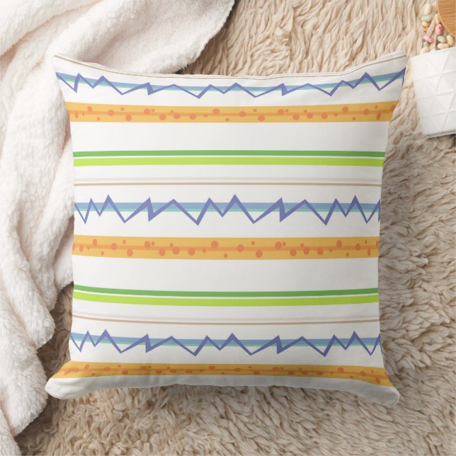 Modern Geometric Stripe & Zigzag Pattern Throw Pillow (Blanket)
