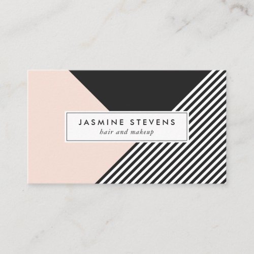 Modern geometric striped pattern coral color block business card