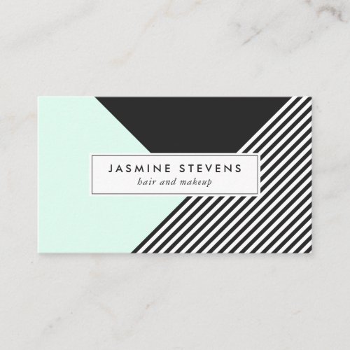 Modern geometric striped pattern mint color block business card