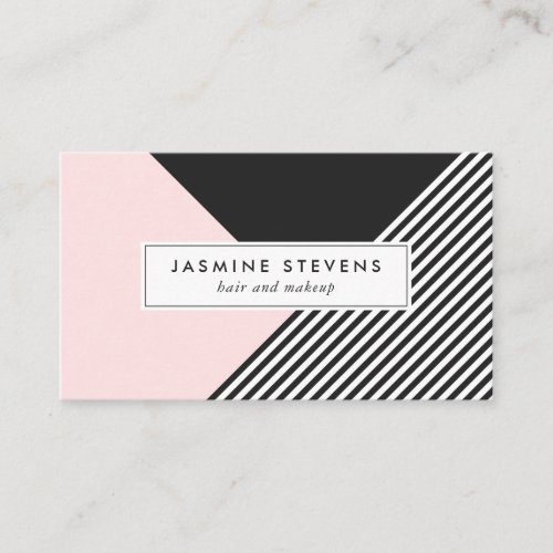Modern geometric striped pattern pink color block business card
