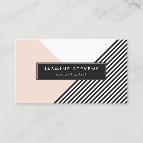 Modern geometric stripes pattern coral color block business card