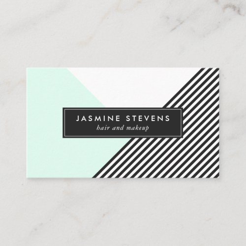 Modern geometric stripes pattern mint color block business card