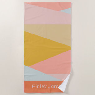 Modern Geometric Summer Peach Blush Personalized Beach Towel