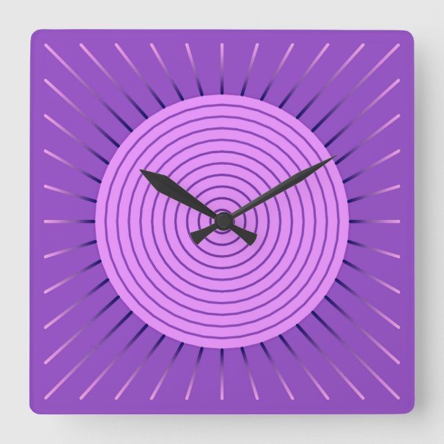 Modern Geometric Sunburst - Amethyst Purple Square Wall Clock (Front)
