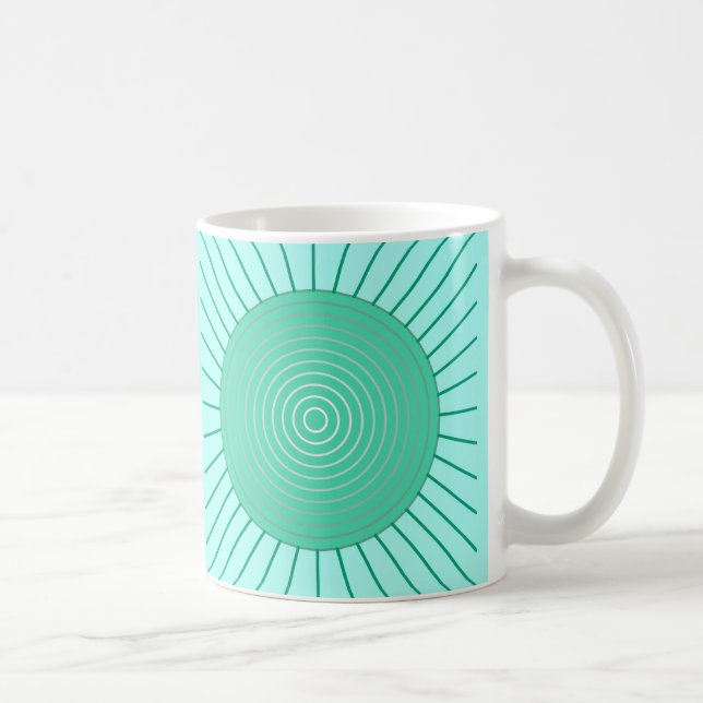 Modern Geometric Sunburst - Aqua and Seafoam Green Coffee Mug (Right)