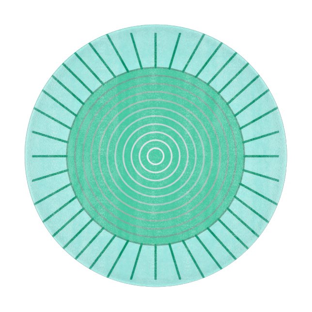 Modern Geometric Sunburst - Aqua and Seafoam Green Cutting Board (Front)