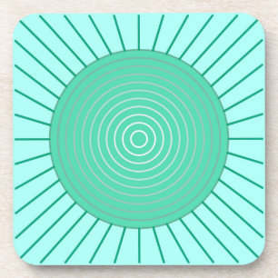 Modern Geometric Sunburst - Aqua and Seafoam Green Drink Coaster