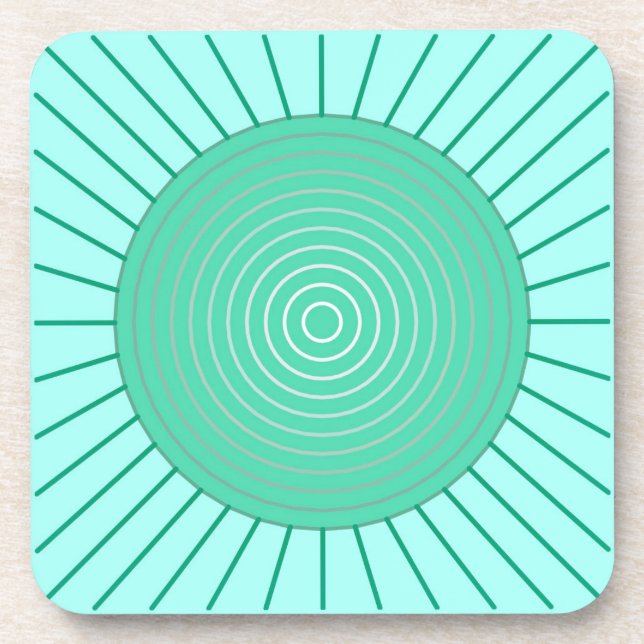 Modern Geometric Sunburst - Aqua and Seafoam Green Drink Coaster (Front)