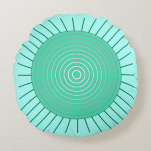 Modern Geometric Sunburst - Aqua and Seafoam Green Round Pillow